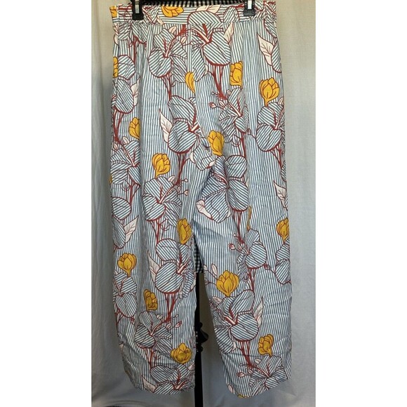 For Cynthia Linen Viscose Blend Wide Leg Ankle Pants Size Medium Blue Striped - Picture 2 of 7